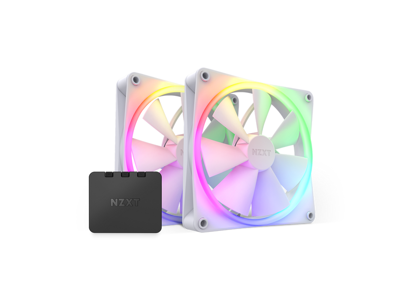 NZXT Aer F140 RGB White Twin Pack - 2x Fan & RGB Lighting Controller - High