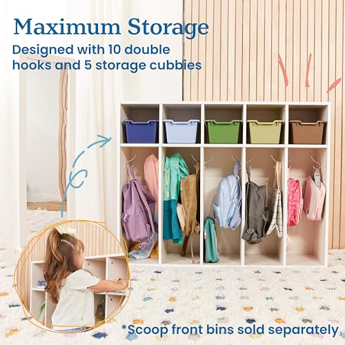 ECR4Kids STREAMLINE 5-SECTION TODDLER COAT LOCKER CLASSROOM FURNITURE WHITE WASH - Like New