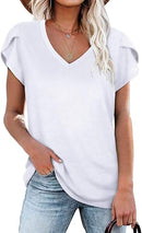 NANYUAYA WOMENS TOPS V NECK SUMMER PETAL SLEEVE CASUAL TSHIRT - SIZE: L - WHITE - Like New
