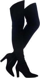 SHOE'N TALE TRETCH SUEDE CHUNKY HEEL THIGH HIGH OVER BOOTS - SIZE: 10.5 - BLACK - Like New