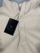 BLUE ICE MEN'S LOOSE FIT WAFFLE KNIT THERMAL HENLEY HOODIE - SIZE: 3XL - NATURAL - Brand New