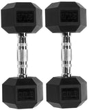 FITVIDS HEX DUMBBELLS RUBBER COATED HAND WEIGHTS, 10-50LB, 20 LB PAIR - BLACK - Like New