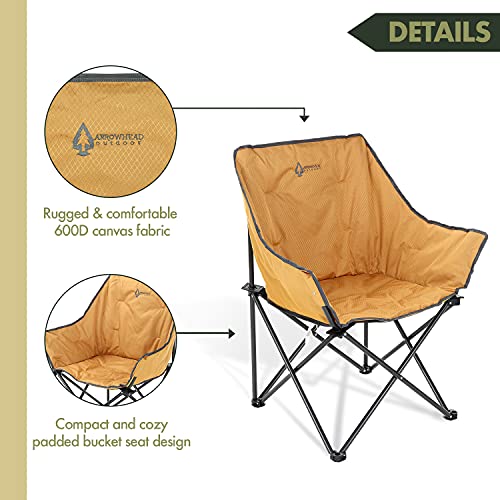 ARROWHEAD OUTDOOR Portable Folding Camping Quad Bucket Chair, Tan - Like New