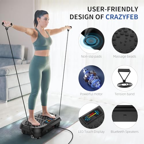CRAZYFEB VIBRATION PLATE EXERCISE MACHINE WORKOUT VIBRATE FITNESS PLATFORM BLACK - Like New