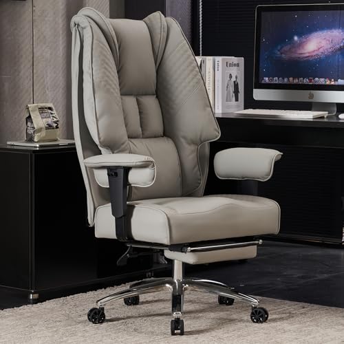 EXCEBET BIG AND TALL OFFICE CHAIR 400LBS WIDE SEAT LEATHER - LIGHT GRAY - Like New