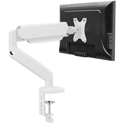 MOUNTUP SINGLE MONITOR DESK MOUNT, ADJUSTABLE GAS SPRING MONITOR ARM - WHITE - Like New