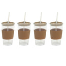MR. COFFEE 4-PACK 15OZ LATTE BROWN GLASS TUMBLERS LIDS STRAWS - BROWN/CLEAR - Like New