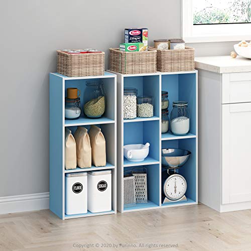FURINNO LUDER 5-CUBE BOOKSHELF, REVERSIBLE BOOKCASE, 9.4" x 19.5" x 31.5" - BLUE - Like New