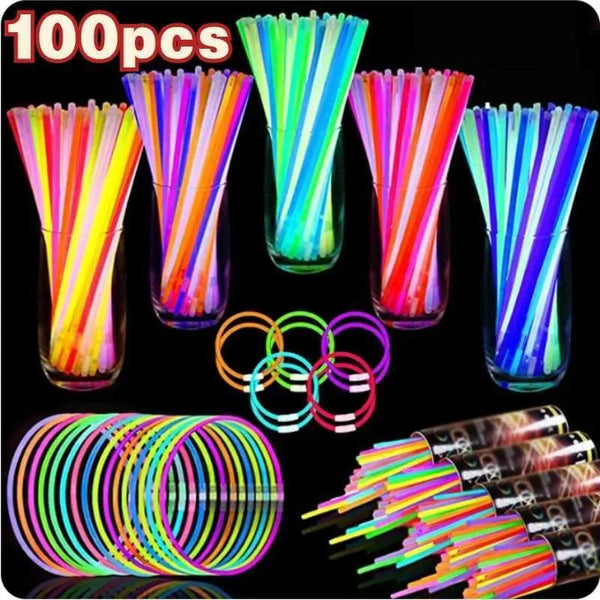 GLOW 100PCS FLUORESCENCE LIGHT GLOW PARTY STICKS - Brand New
