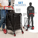 SereneLife Small Compact Shopping Cart Removable Waterproof Swivel Wheel - RED - Like New