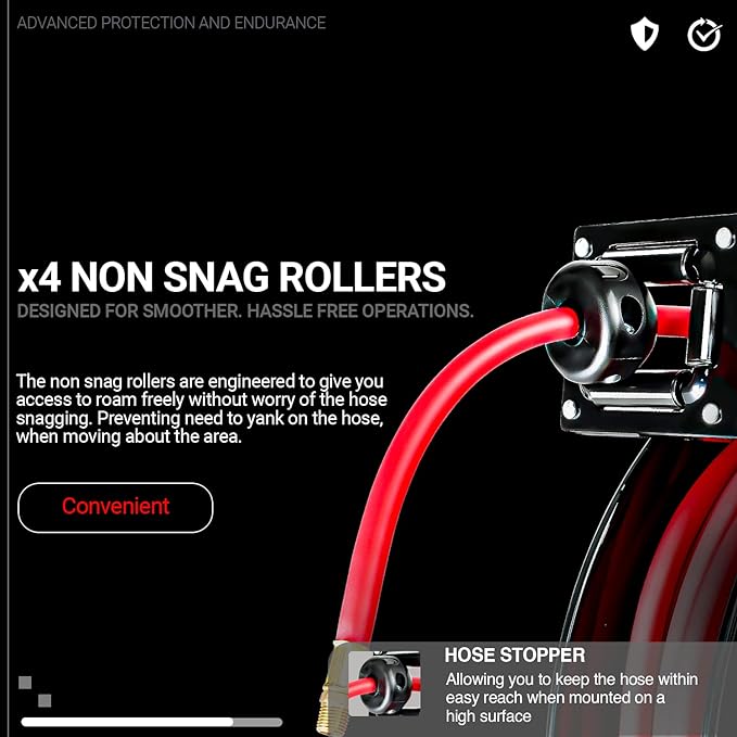 ReelWorks Air Hose Reel Retractable 3/8"x80' Foot Max 300PSI GUR026 - Red/Black - Like New