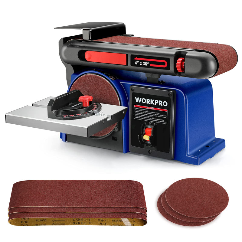 WORKPRO BELT DISC SANDER VERTICAL 4" X 36" 6" DISC SANDPAPERS W125074AE - BLUE - Like New
