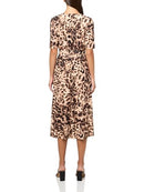 WOMEN'S SLEEVELESS V-NECK PRINTED JERSEY MINI DRESS - SIZE: 12 - NEUTRAL LEOPARD - Brand New