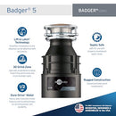 INSINKERATOR BADGER 5 CONTINUOUS FEED 1/2-HP SEPTIC SAFE DISPOSAL - BLACK - Like New
