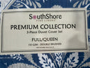 SOUTHSHORE FINE LINENS DUVET COVER 3 PIECE SET FULL/QUEEN - BLUE/WHITE - Like New