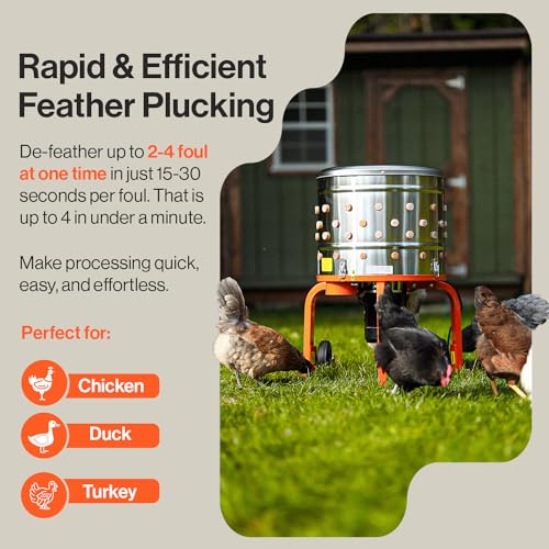 SuperHandy FP100-SH Chicken Plucker 1HP 120VAC - Stainless Steel GFCI - Orange - Like New