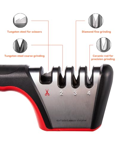 BRIGII 4-IN-1 KNIFE SHARPENER KITCHEN KNIFE ACCESSORIES CERAMIC STEEL SCISSORS - Like New