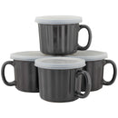 10 Strawberry Street 16oz Set of 4 Soup Mug with Lid, Charcoal Gray - Like New