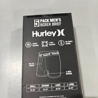 HURLEY 5 PACK MEN'S BOXER BRIEFS - SIZE: MEN S - Brand New
