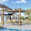 GARVEE 10X13 FT PERGOLA METAL GAZEBO RETRACTABLE CANOPY - WOODGRAIN/GRAY - Like New