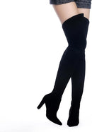SHOE'N TALE TRETCH SUEDE CHUNKY HEEL THIGH HIGH OVER BOOTS - SIZE: 10.5 - BLACK - Like New