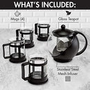 Primula Half Moon Teapot Set with 4 Tea Cups, Removable Stainless Steel Filter - Like New