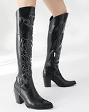 B0BH444M66 Shoe'N Tale Cowboy Boots Women Embroidered WPT Toe Block Heel 8 Black - Brand New