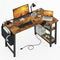 LUFEIYA SMALL L SHAPED DESK POWER OUTLET SHELVES 40 INCH DESK - RUSTIC BROWN - Like New