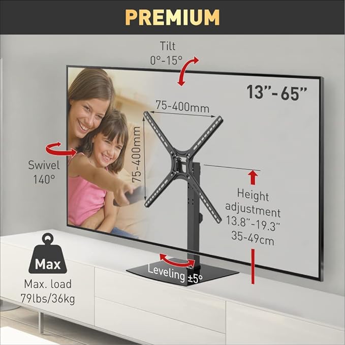 Barkan Tabletop TV Mount 29-58 Tilt Flat Curved TV Tempered Glass S320-B - Black Like New