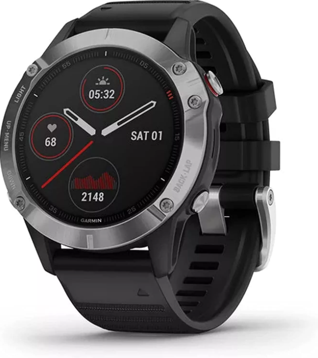 Garmin Fenix 6 GPS Watch G010-N2158-00 - Black Dial Silver BezelBlack Band - Like New