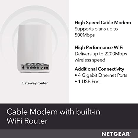 NETGEAR ORBI ALL IN ONE TRI-BAND CABLE MODEM WIFI ROUTER ‎CBR40-100NAS - WHITE New