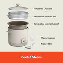 BELLA RICE COOKER WITH STEAMER, 400 WATT - OATMILK - Like New