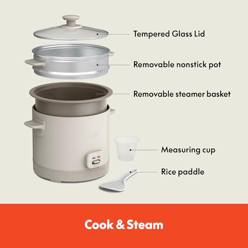 BELLA RICE COOKER WITH STEAMER, 400 WATT - OATMILK - Like New