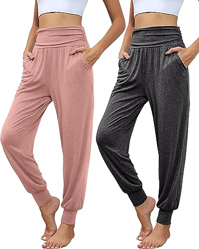 LOCOOWAI 2 PACK WOMEN'S YOGA JOGGERS HIGH WAISTED - S DARK GRAY/PINK - Brand New