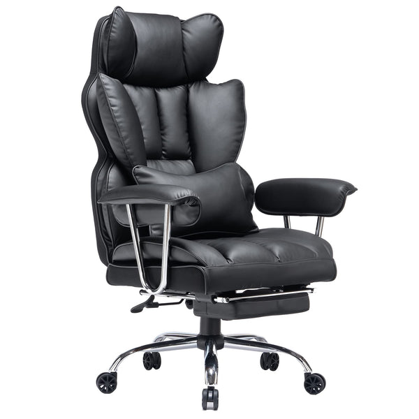 EFOMAO DESK OFFICE CHAIR 400LBS, BIG TALL OFFICE CHAIR, PU LEATHER - BLACK - Like New