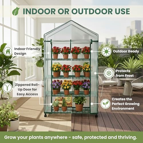 HOME-COMPLETE 4 Tier Mini Greenhouse Portable Greenhouse PVC Cover HC-4201-IMP - Like New
