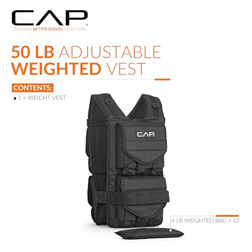 CAP BARBELL ADJUSTABLE WEIGHTED VEST VARIOUS SIZES-50LBS HHWV-CB050 - BLACK - Like New