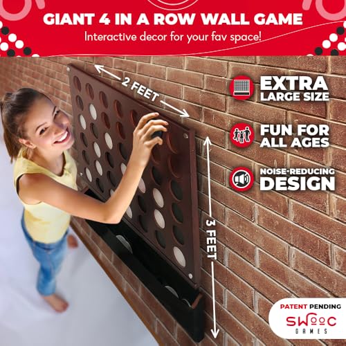 SWOOC Games Wall Mounted Giant 4 in A Row 60% Quieter Jumbo Size - Natural - Like New
