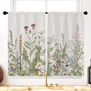 OPEODDIE GREEN BOTANICAL KITCHEN CURTAINS VINTAGE FLORAL CURTAINS 2PCSET - WHITE - Like New