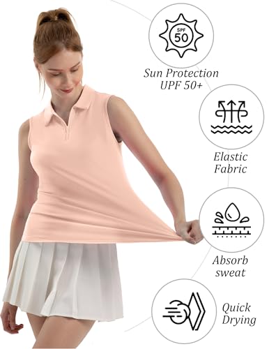 FKEEP WOMEN'S SLEEVELESS POLO GOLF TENNIS SHIRT TANK LIGHT PINK M - Brand New