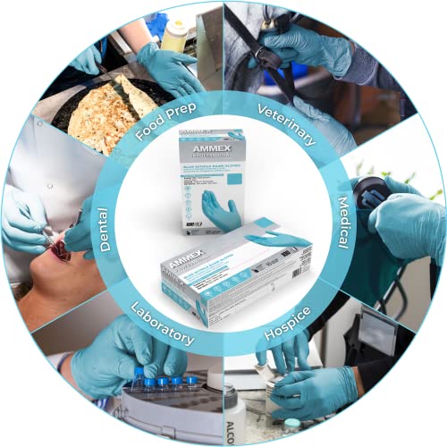 AMMEX POWDER FREE NITRILE EXAM GLOVES LATEX FREE LARGE 100 COUNT - BLUE - Brand New