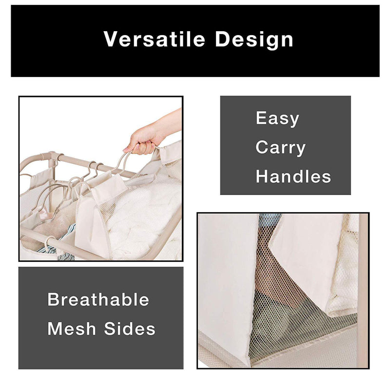 SMART DESIGN DELUXE ROLLING TRIPLE COMPARTMENT LAUNDRY SORTER 30 X 32 - BEIGE - Like New