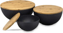 Bremel Large Black Salad Bowls with Bamboo Lids - Set of 3 - BLACK Like New