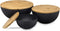 Bremel Large Black Salad Bowls with Bamboo Lids - Set of 3 - BLACK Like New