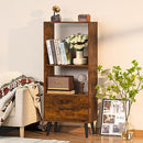 LELELINKY Open Bookshelf 3 Tier Mid Century Modern Book Shelf with Drawer- Brown - Brand New
