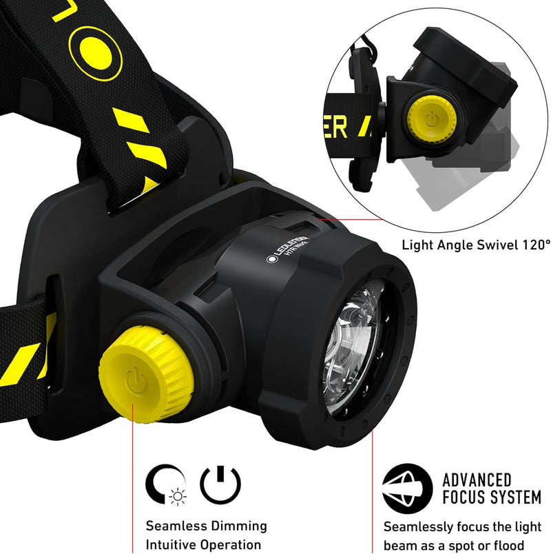 Ledlenser, H7R Work Rechargeable Headlamp, 1000 Lumens 880511 - BLACK/YELLOW Like New