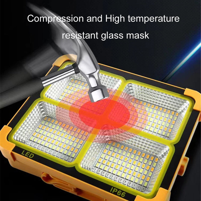 SOLAR LED LIGHT RECHARGEABLE CAMPING EMERGENCY FLOODLIGHT OUTDOOR LIGHT - YELLOW - Like New