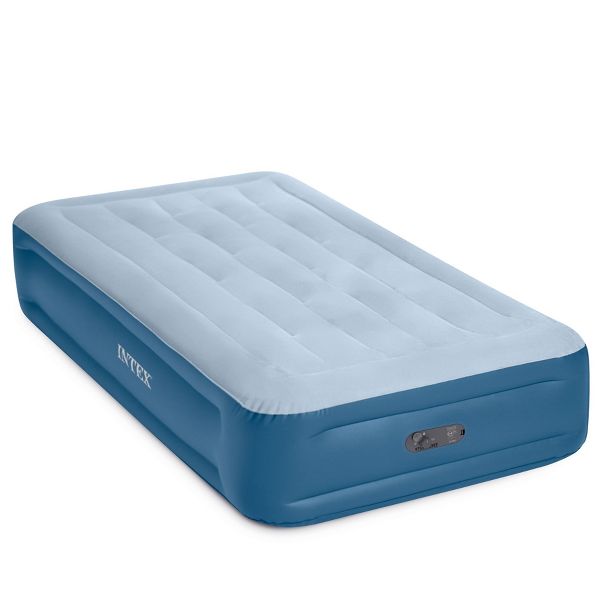 INTEX MID RISE HEXBEAM 14" ELECTRIC PUMP TWIN AIR MATTRESS PVC - BLUE - Like New