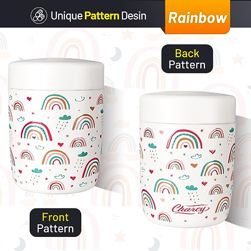 CHARCY 9OZ STAINLESS STEEL VACUUM INSULATED KIDS FOOD JAR - WHITE RAINBOW - Like New