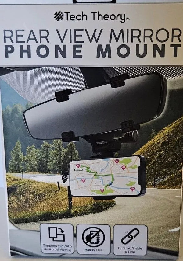 TECH THEORY REAR VIEW MIRROR PHONE MOUNT HANDS FREE DURABLE STABLE FIRM - BLACK Like New